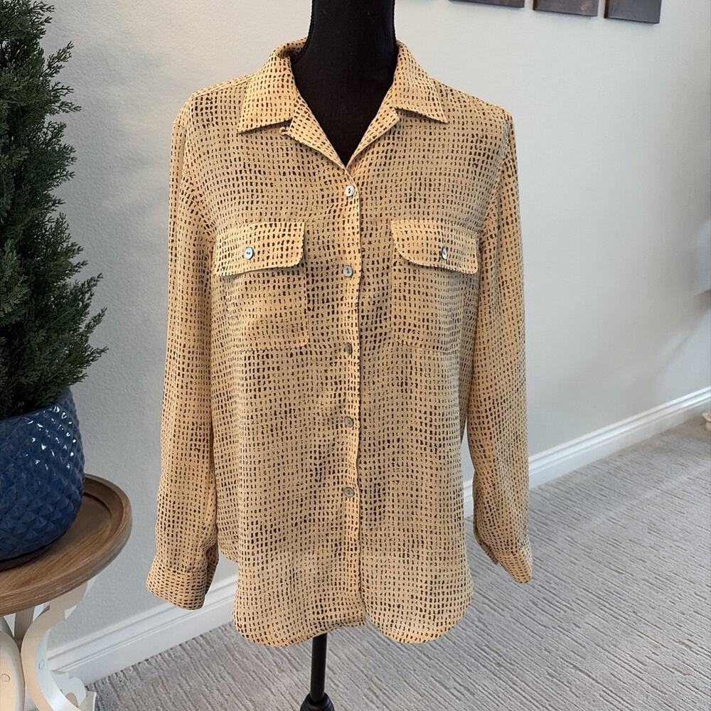 Jones New York COUNTRY Women's‎ Top Blouse Size 8 Button Up Brown Long Sleeve
